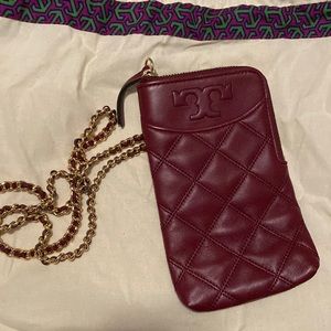 Tory Burch mini crossbody maroon/garnet color with cold chain